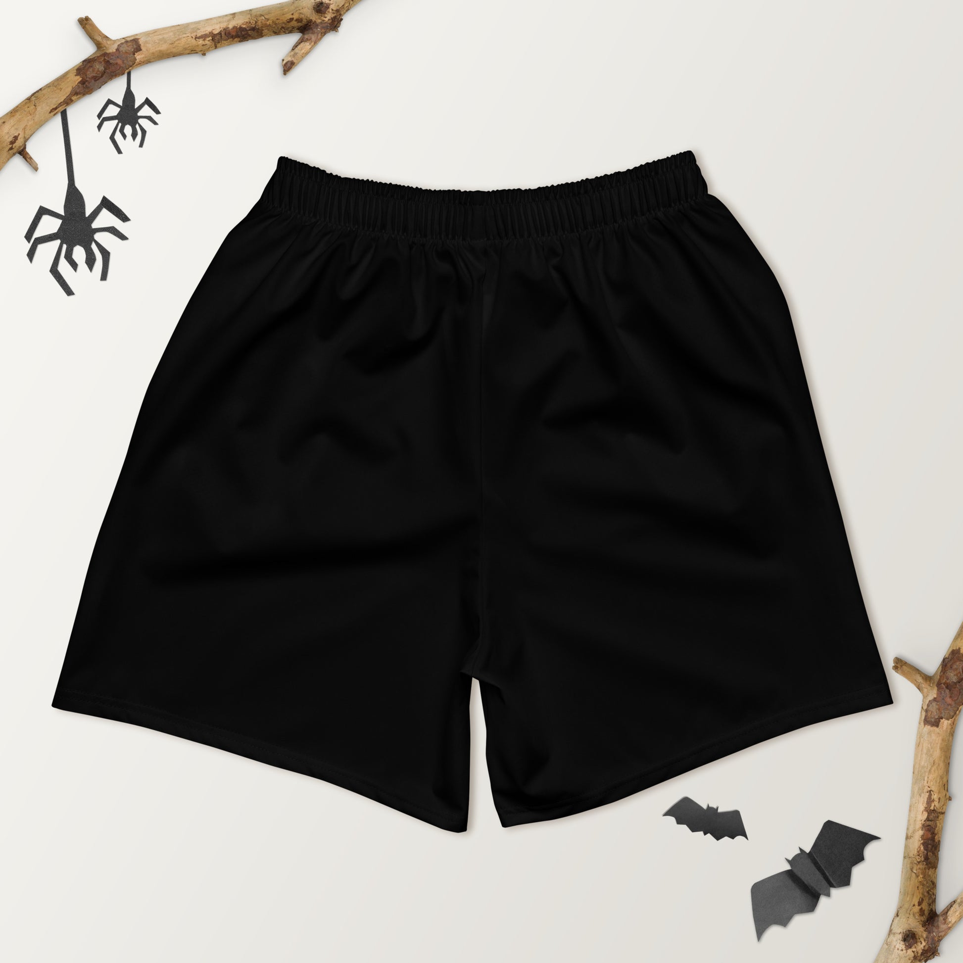 The back portion of The Ghost Of Miyamoto gym shorts on display. 